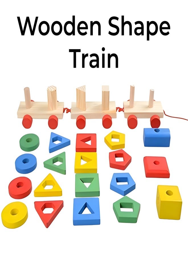 VERAT قطار خشبي للأطفال من فيرات | مكعبات تعليمية للتكديس بأشكال وألوان متنوعة | لعبة أحجية مونتيسوري للأولاد والبنات | قطار خشبي بأشكال متنوعة | ألعاب تعليمية للأطفال (متعددة الألوان) - Image 5